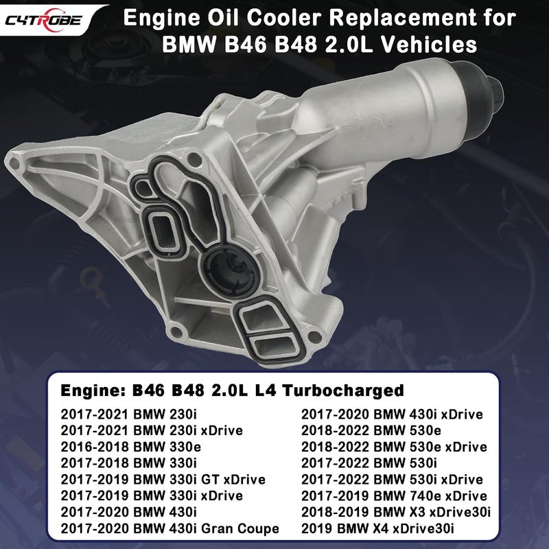 CYTROBE Upgrade Aluminum Engine Oil Cooler Filter Housing with Gasket, Bolts Compatible with 2016-2022 BMW F30 230i 330e 330i GT 430i 530i 530e 740e xDrive X3 X4 B46 B48 L4 2.0L Turbo Replace 11428596283 - Image 3